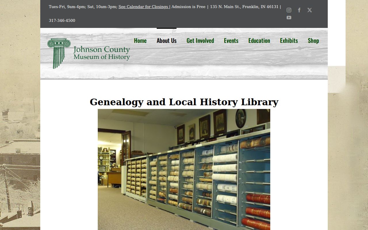 Johnson County Museum genealogy library page for Franklin directory research