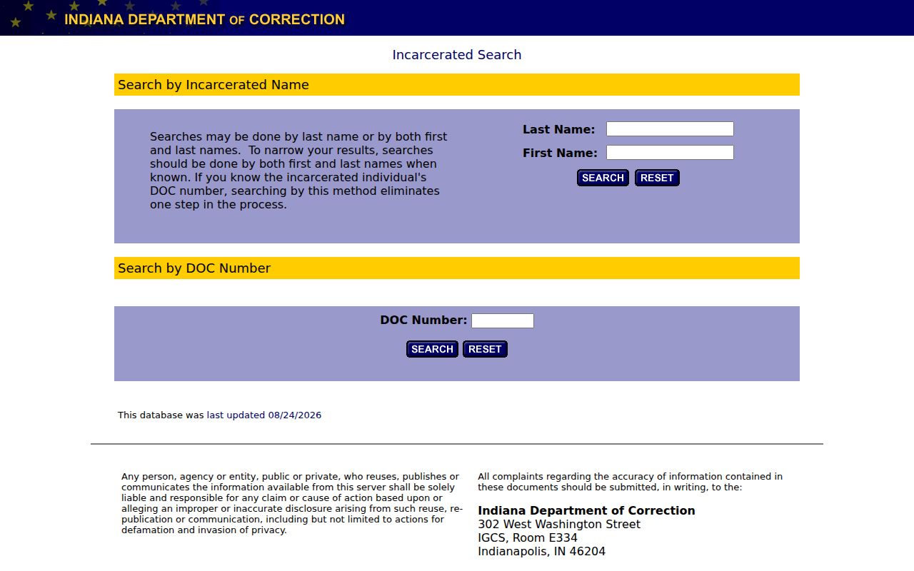 Franklin resident lookup through the Indiana IDOC offender locator